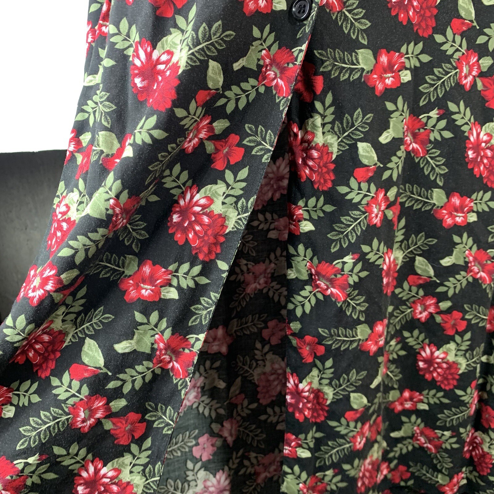 Vintage Dress Size Medium Black Red Green Sleeveless Button Up Basic Editions