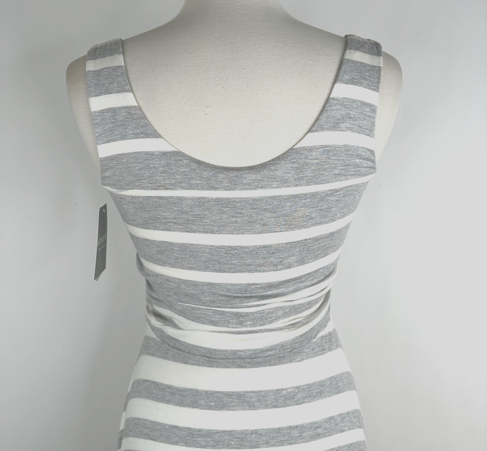 Athleta Stripe Maxi Dress Grey White Soft Stretch Sleeveless Small NWT Tank Line