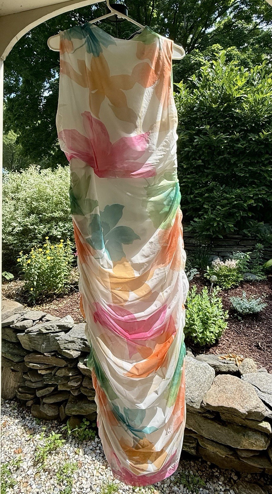 Women’s Multicolor Floral Ruched High Neck Sleeveless Midi Dress Size xl