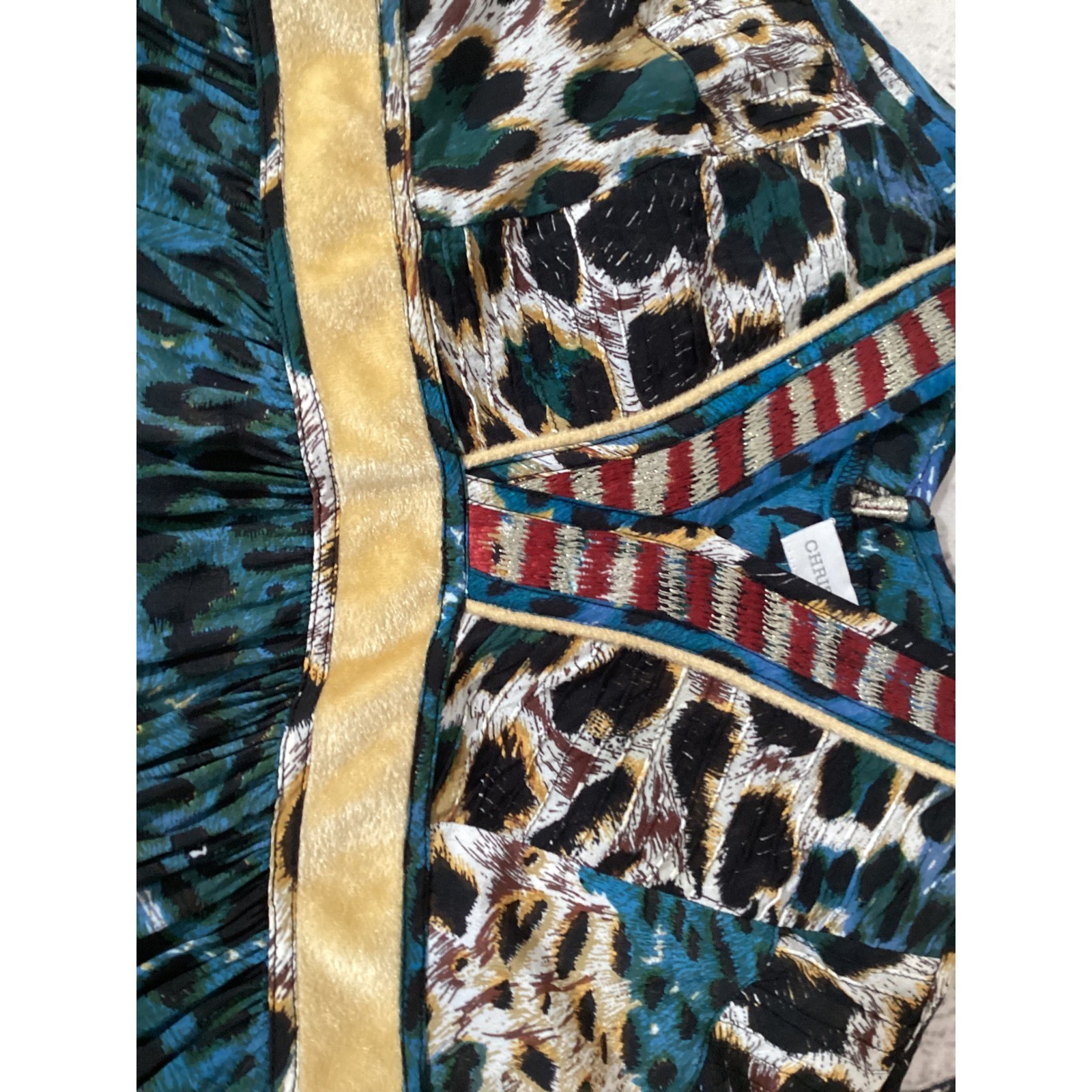 Christophe Sauvat Womens Mixed Animal Print Maxi Dress Teal Blue Embroidered S