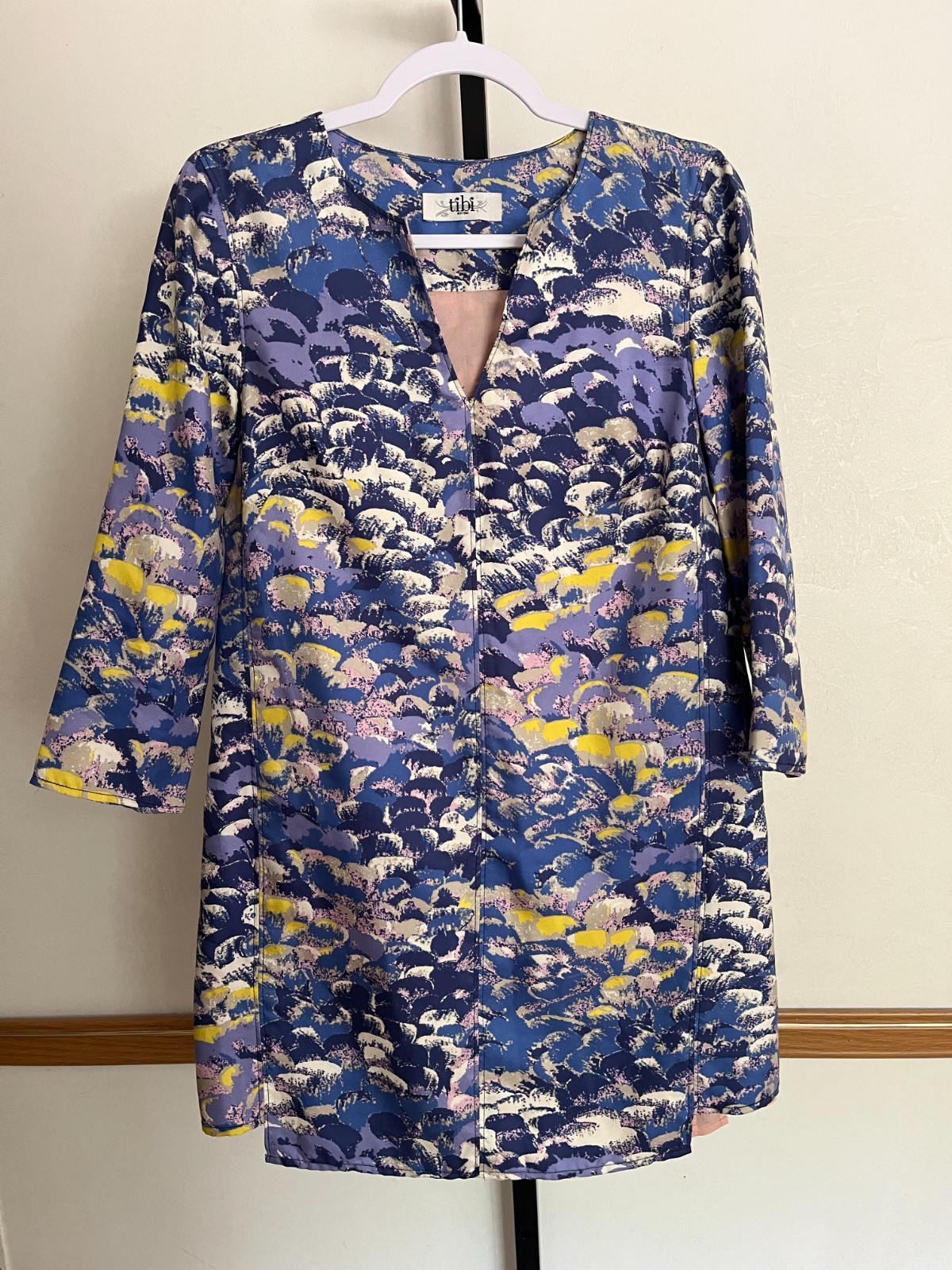 Tibi New York V-Neck Long Sleeve Silky Patterned Dress