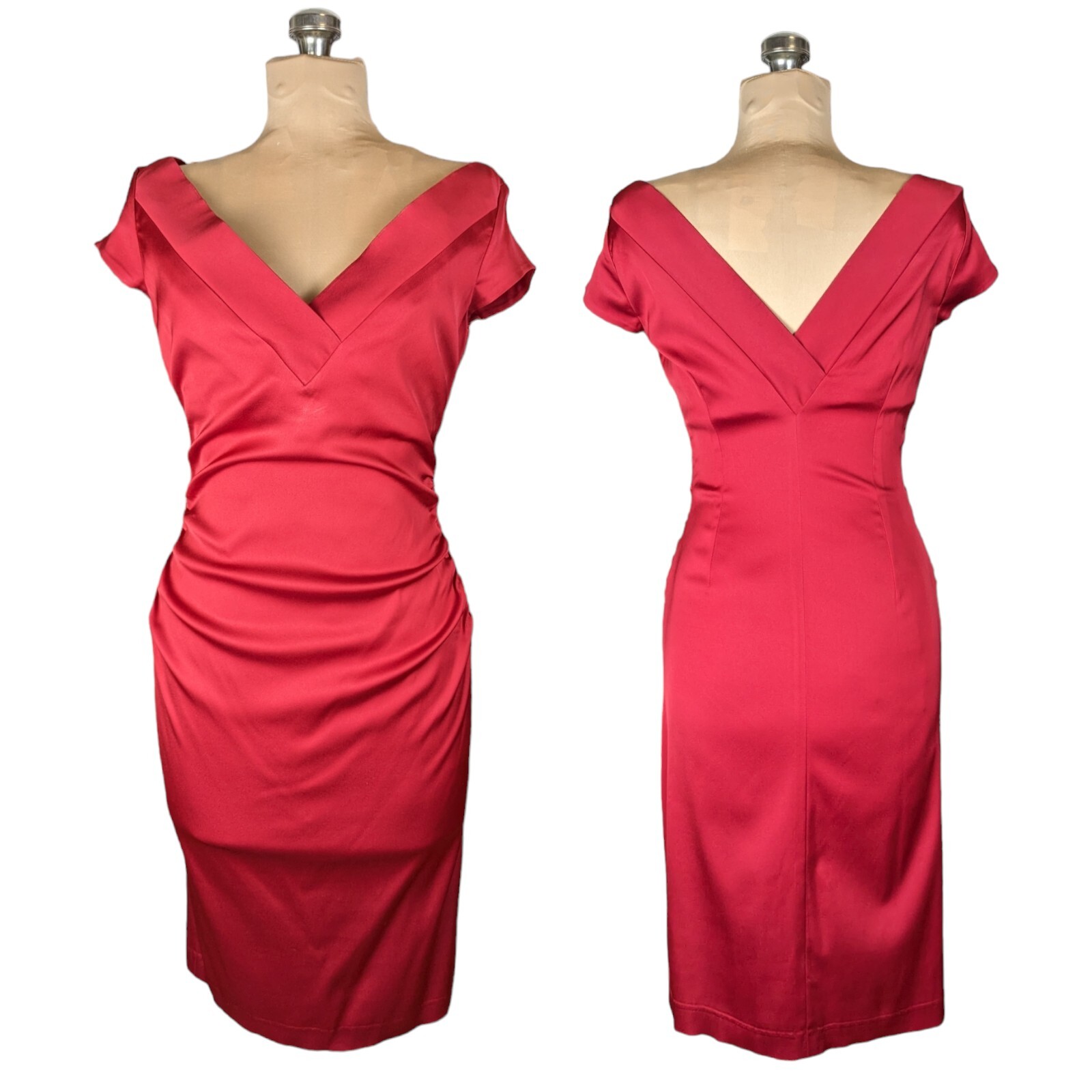 Maggy London Size 10 Red Satin Cocktail Bodycon Sheath Dress Sexy Xmas Holiday