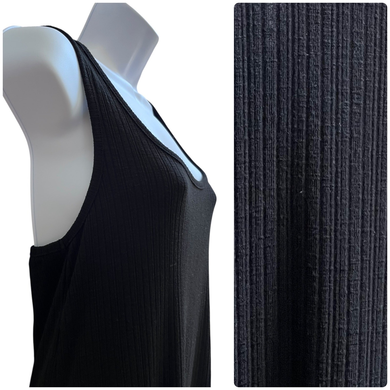 Z Supply Black Rib Racerback Side Slits Midi Tank Dress Size Small Minimalist