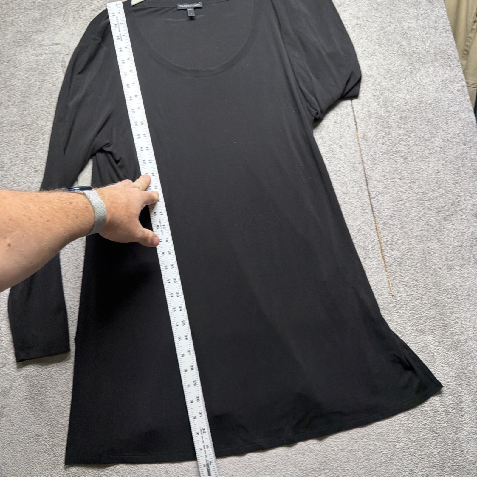 Eileen Fisher Black Silk Jersey Long Sleeve Shift Dress Women’s Large