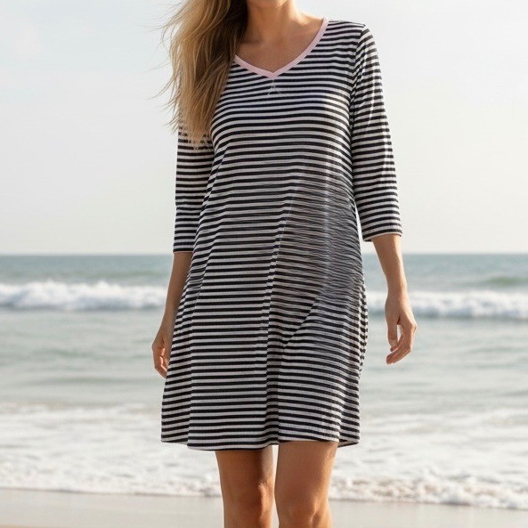 NWT Nautica Womens Striped T-Shirt Dress Navy Sz M Lounge Summer Preppy Coastal