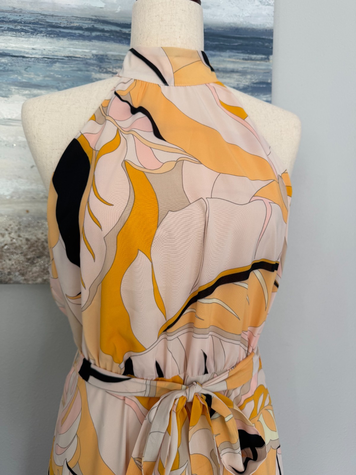 Forever 21 Resort-Chic Tropical Abstract Print halter midi dress L