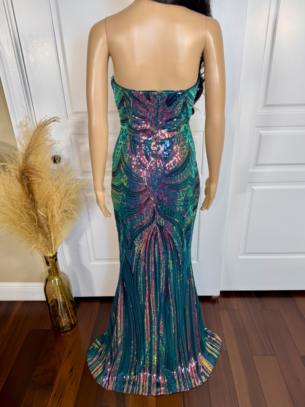 SHEIN MULTI COLOR STRAPLESS LONG SEQUIN EVENING DRESS GOWN