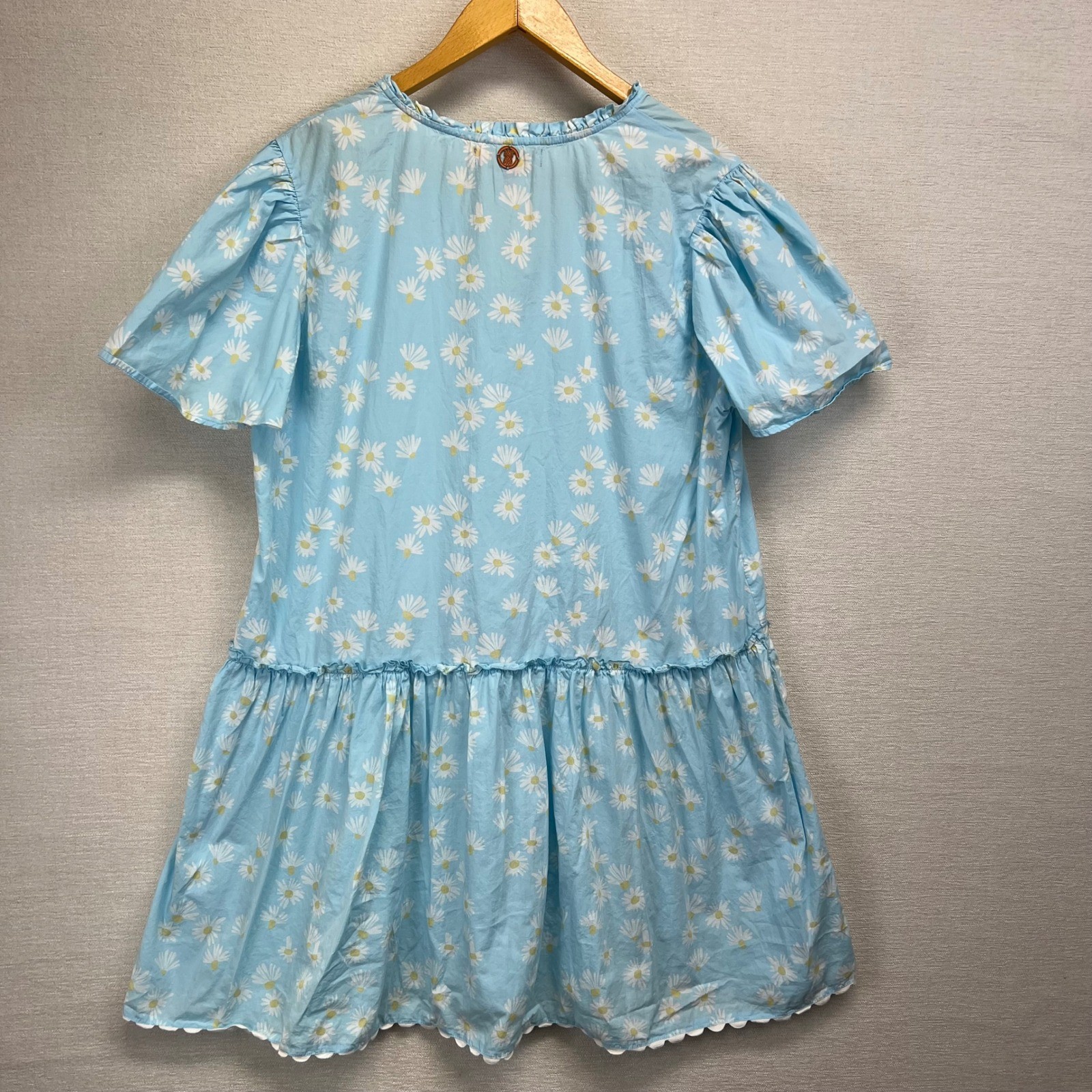Simply Southern Blue Daisy Print Ruffle Tiered V Neck Dress Size L