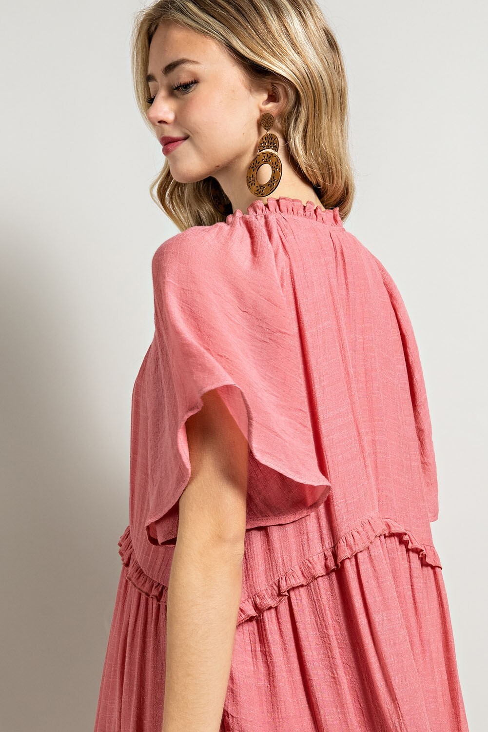 GiGiO Tie Neck Flutter Sleeve Ruffle Tiered Women’s Dress