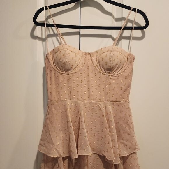 NWOT Yumi Kim – S – Lurex Swiss Dot Bluck Midi Dress pink