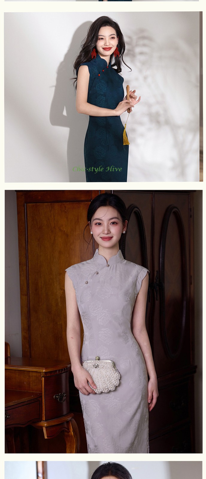 Summer Blue Jacquard Cheongsam Retro Long Style Young Slim Fit Qipao Dress
