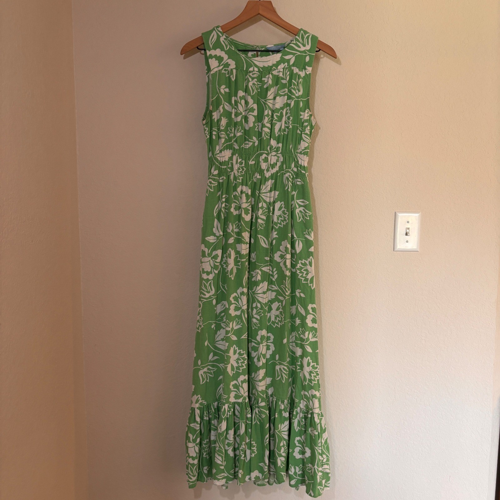 Draper James RSVP Maxi Dress Size M Linen Blend Floral Green Preppy Cottagecore