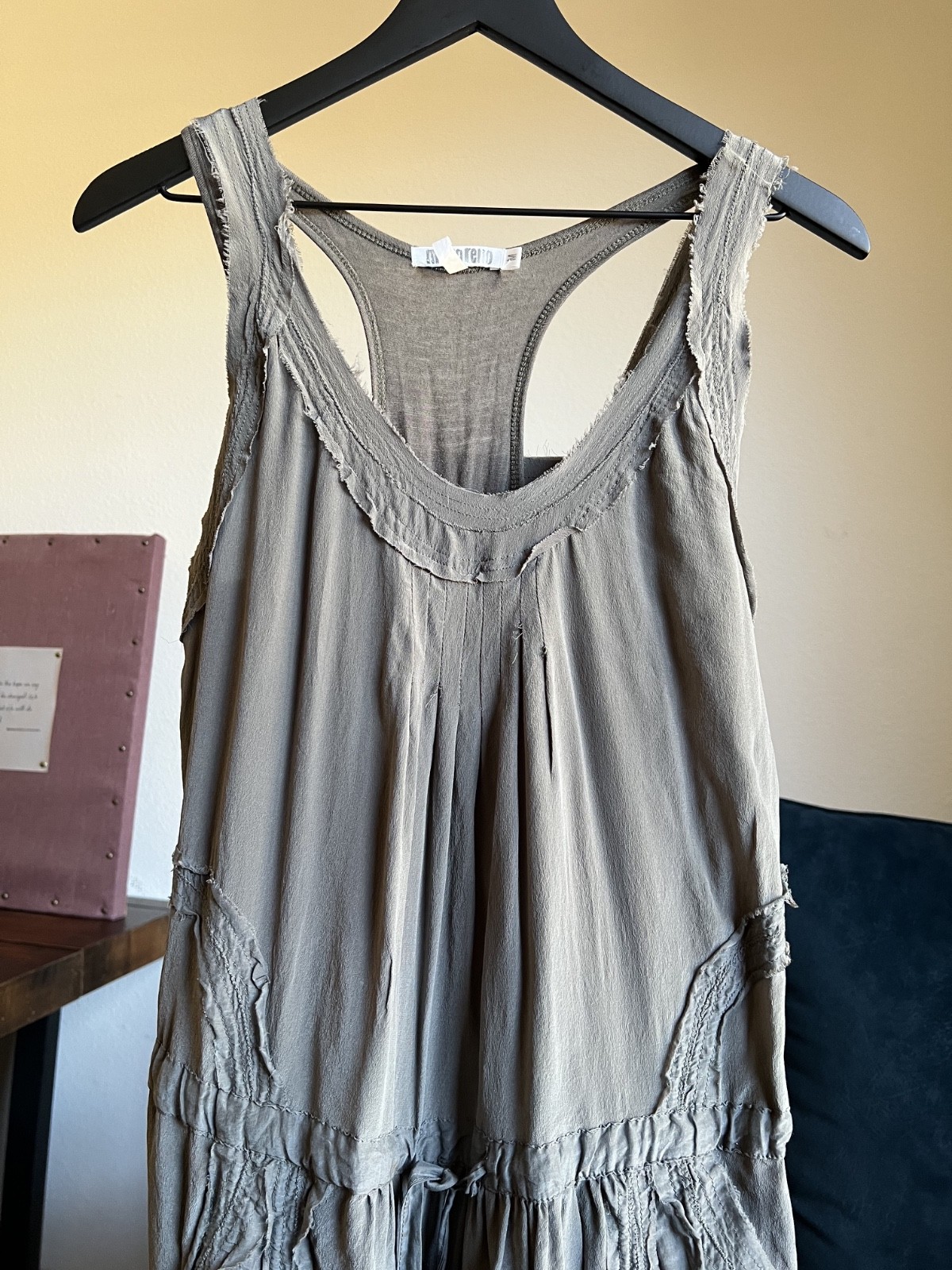 Monoreno Sleeves Army Green Silk Drawstring Boho Dress Size M
