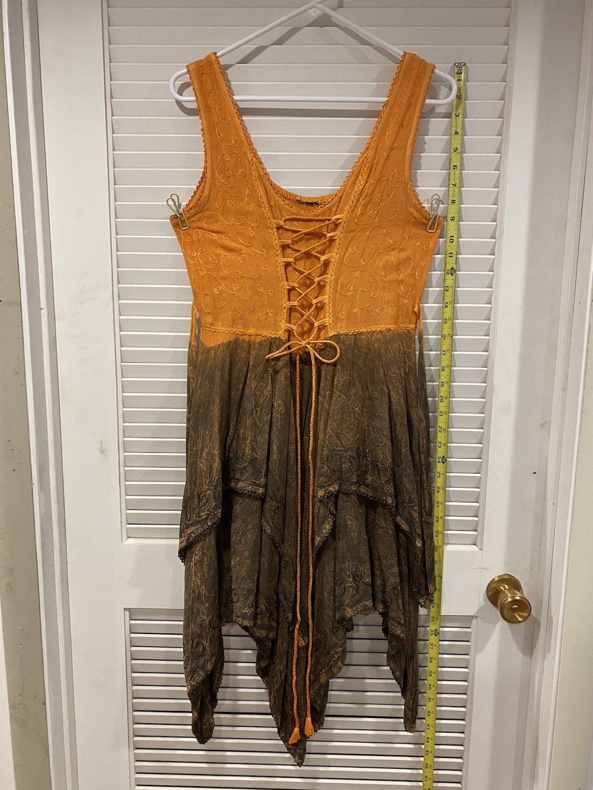 Orange Brown Women’s Sundress One Size Lace-Up Tie Smocked Asymmetric Hem