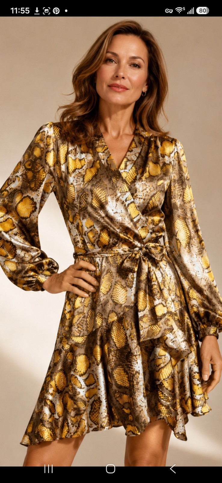 Venti6 Mini Wrap Dress ladies brown multi Snake print Tiered Sz 6