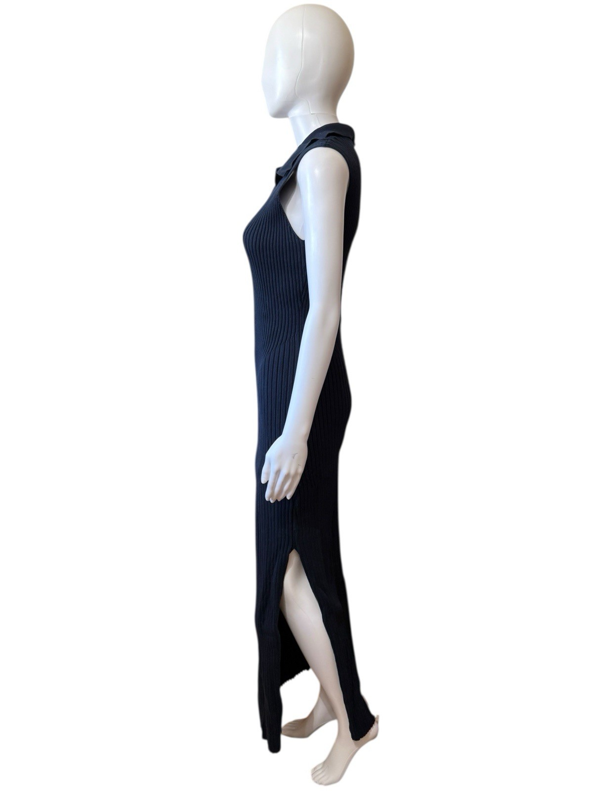 The Normal Brand Marin Collared Dress Navy Ribbed Sleeveless Maxi XS