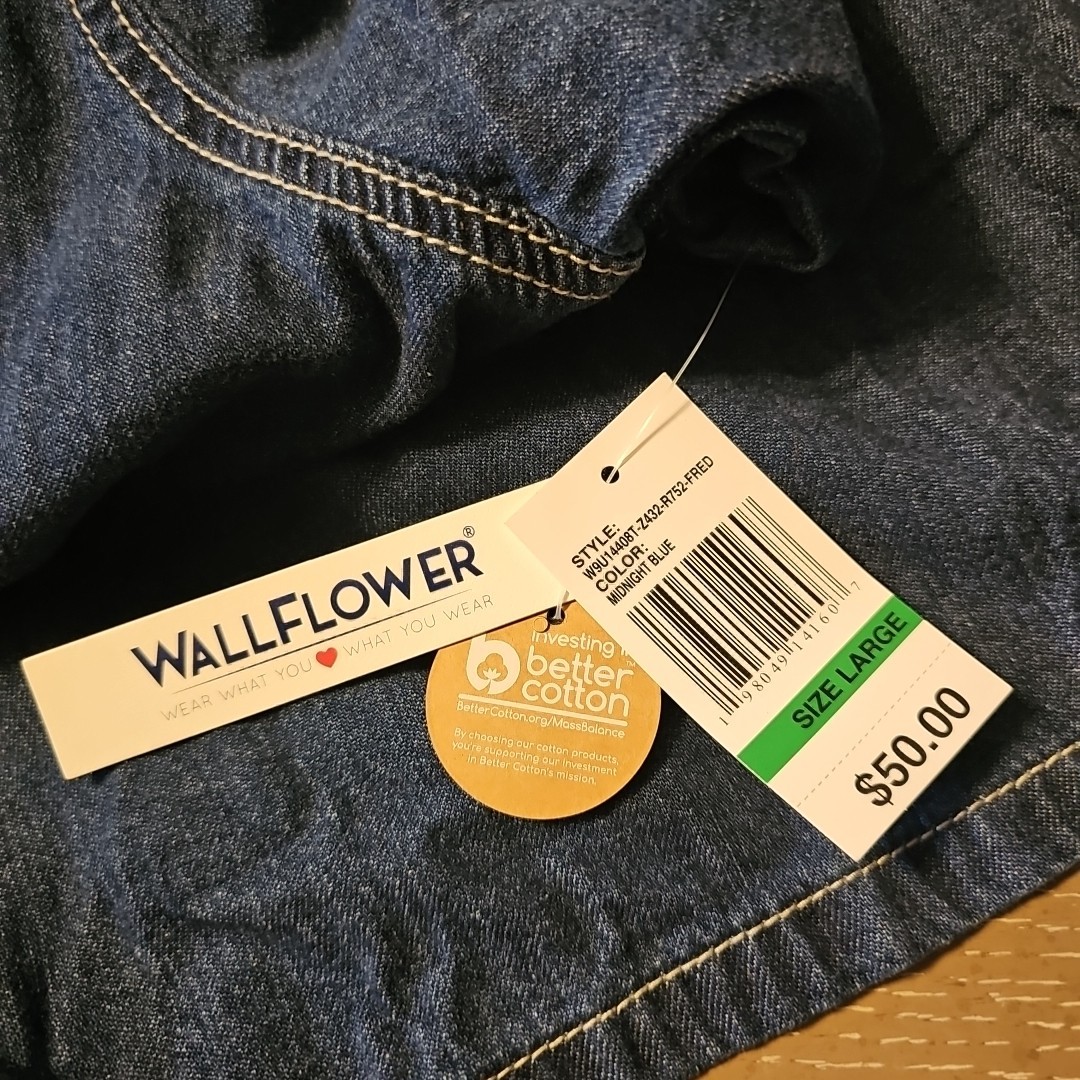 NWT Wallflower LARGE Blue Denim Dress. Elastic Waist, Cuffs. Boho