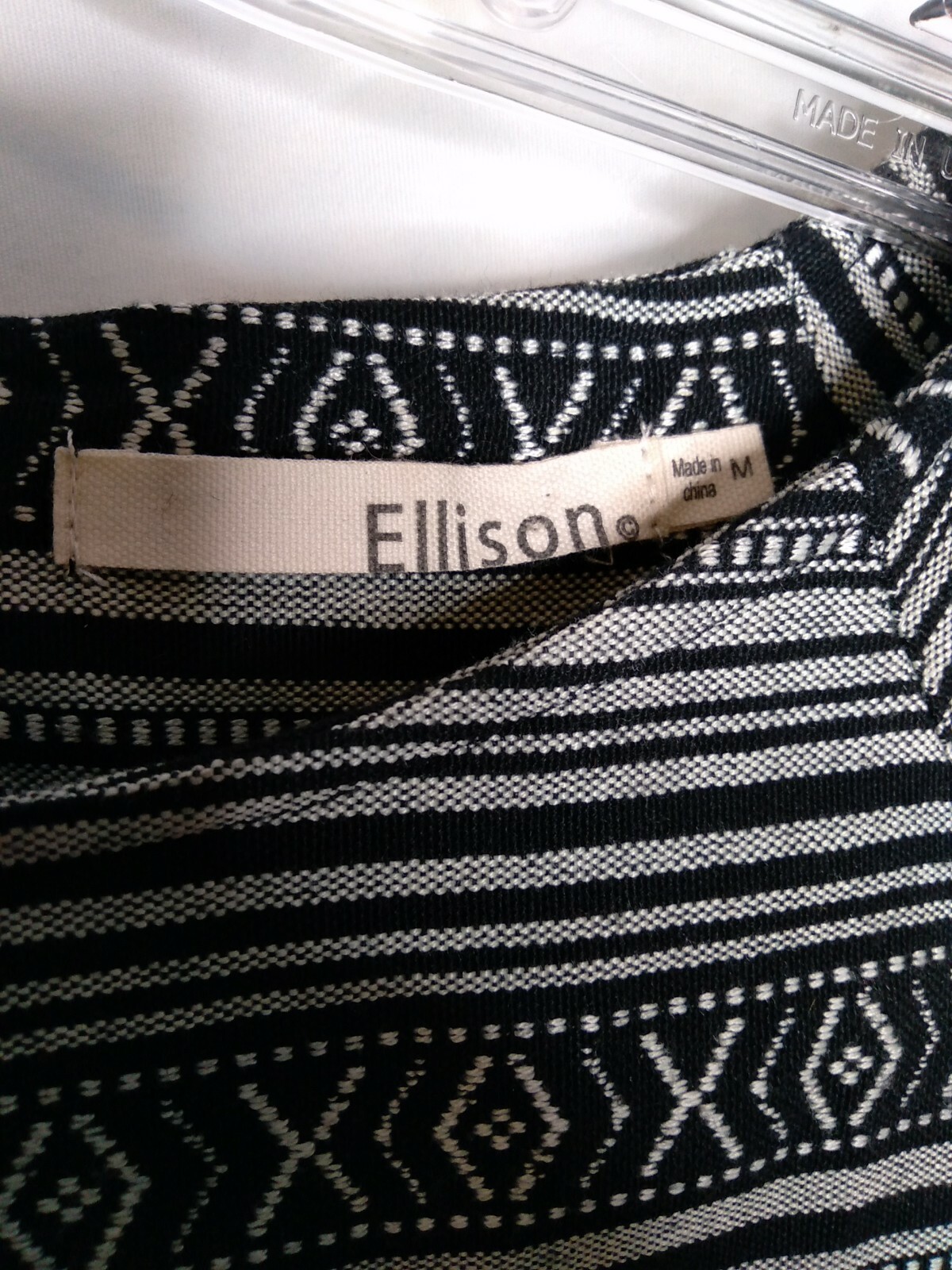 Ellison Black & Gray Mini Fringe Striped Pockets Back Zip Dress Size M EUC
