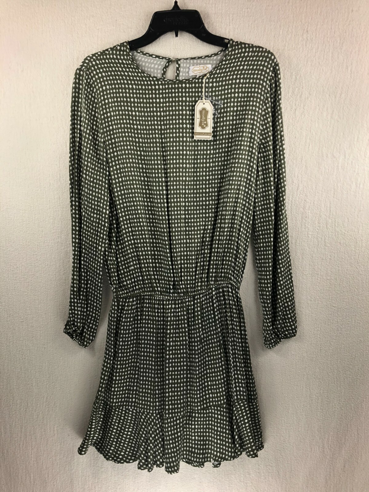 NEW! Mud Pie Womens Fina Flounce Dress Green Diamond Print Mid Thigh Length S