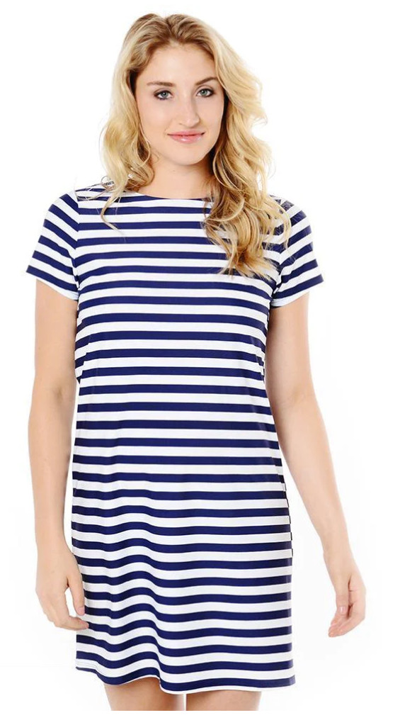 Jude Connally M Relaxed Oversized Stretch T-Shirt Dress Coastal Nautical Navy