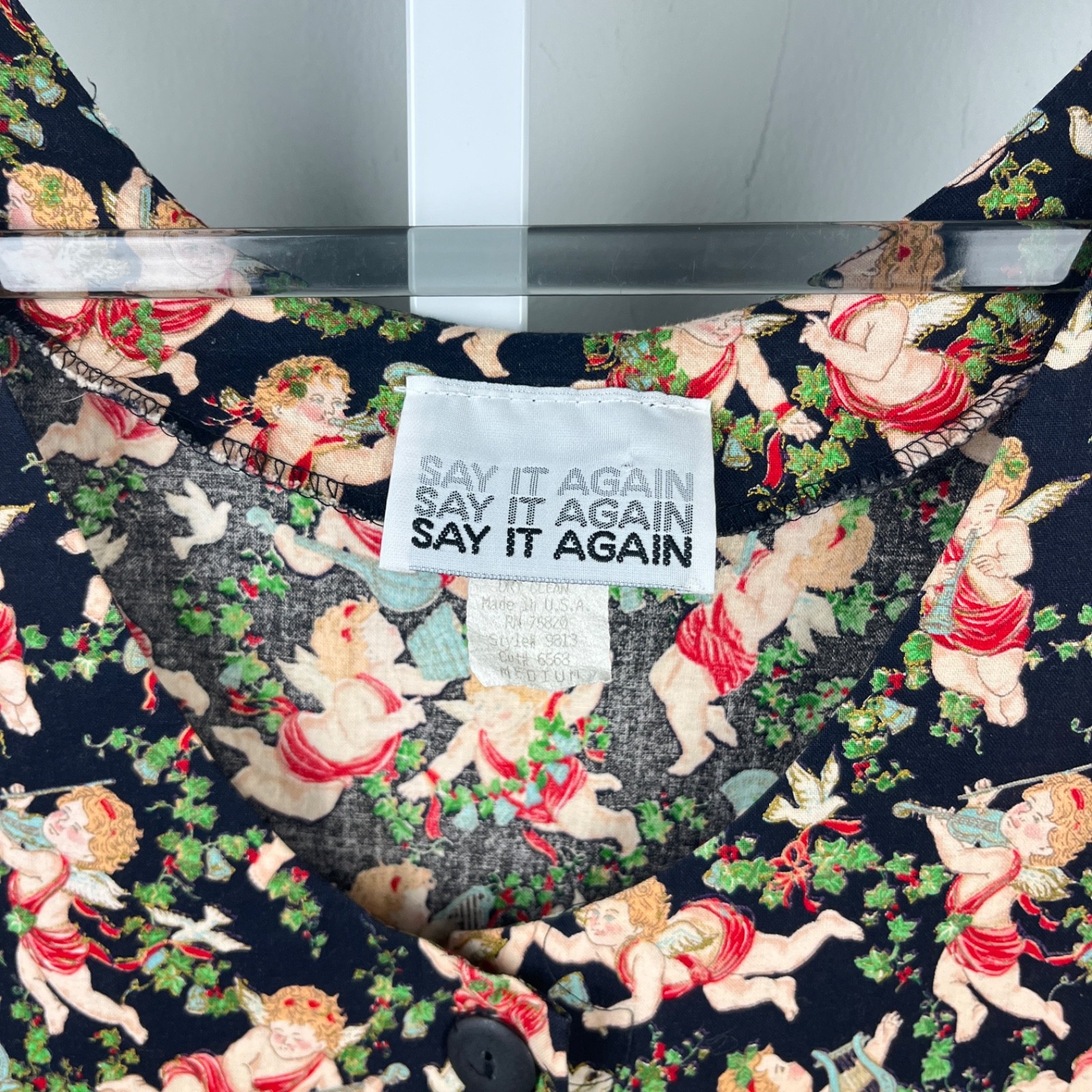 Vintage Say It Again Christmas Jumper Dress Womens M Cherub Angels Holiday