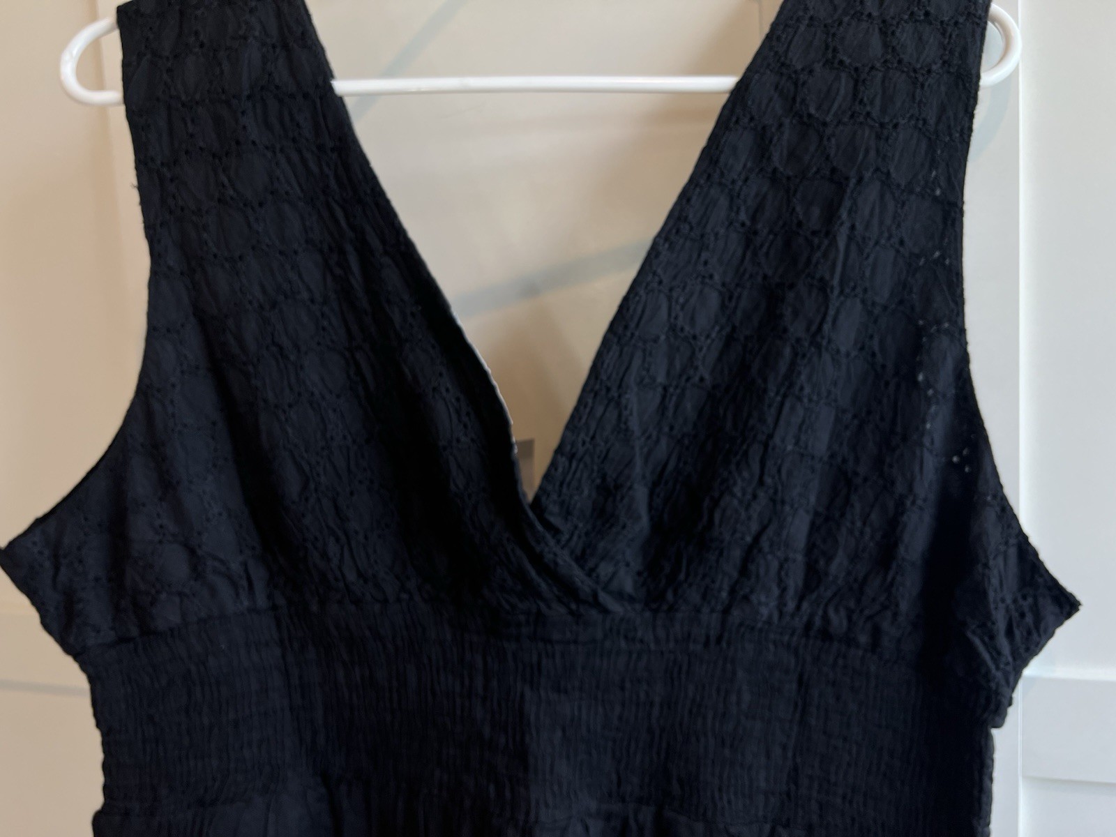 Jessica Taylor 100% Cotton Smocked Midi Dress Black V Neck 2X Style GC-20
