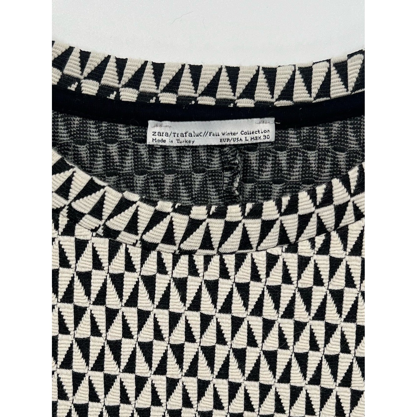 Zara Trafaluc Black & White Geometric Textured Mini Dress Size Large