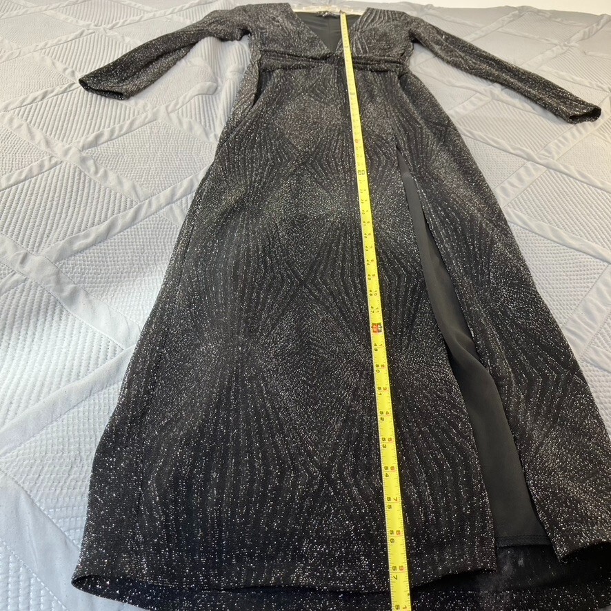 TRIXXI Black Silver Shimmer Chevron Long Sleeve Dress Glam Size M