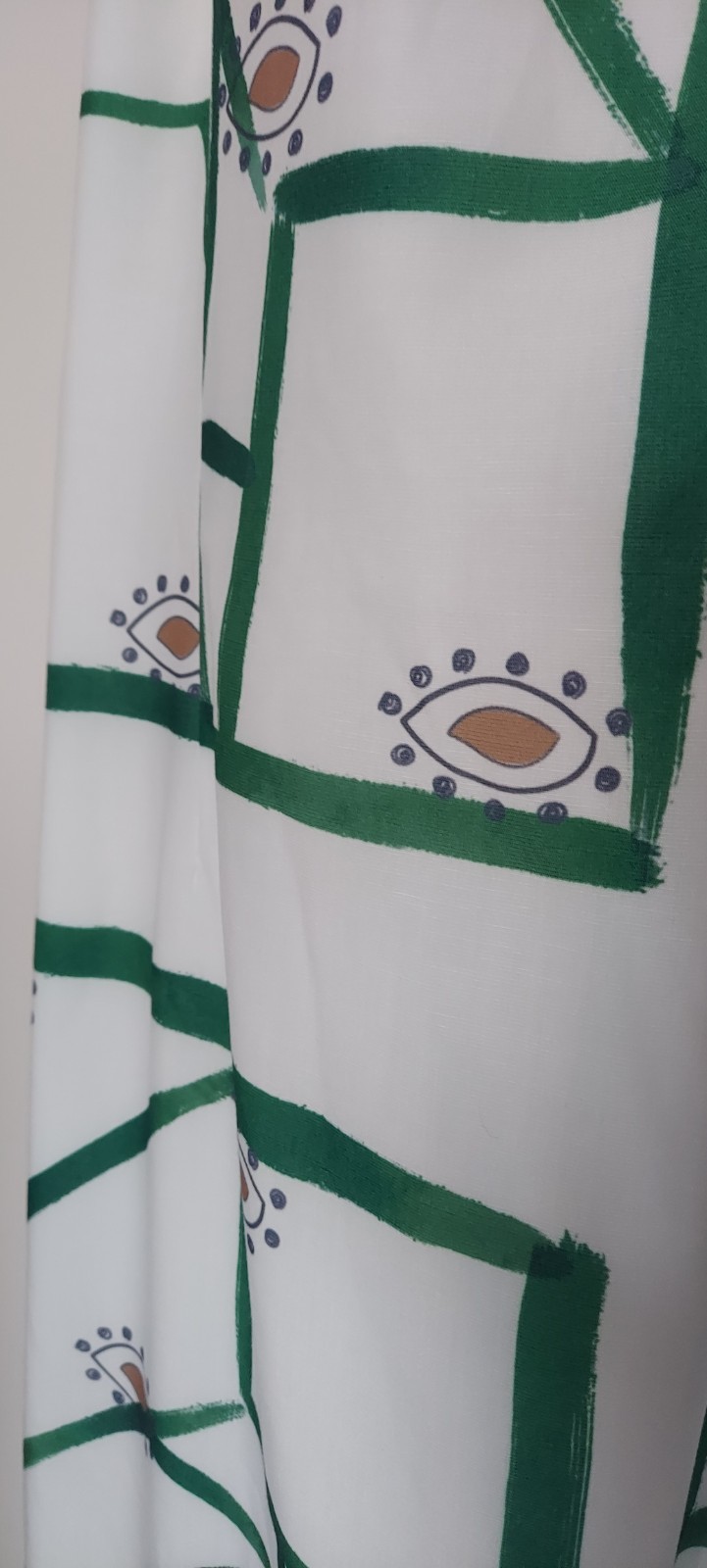 Commense Green/White Geometric Eye Maxi Dress Strappy Square Neck Tie Back L