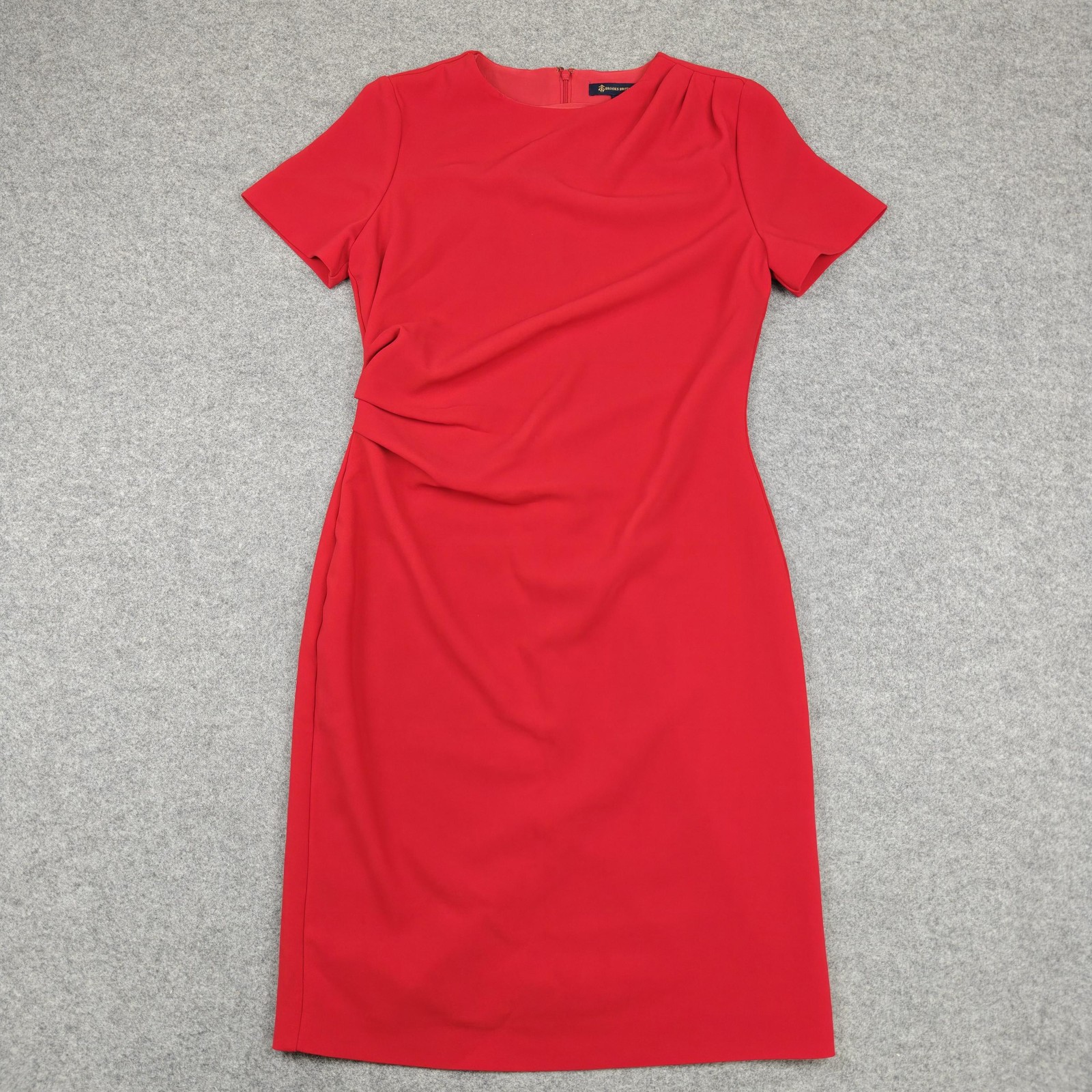 Brooks Brothers Dress Womens 6 Red Ruched Sheath Short Sleeve Lined Work Office