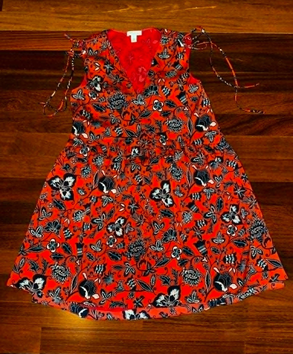NORDSTROM SIGNATURE Brilliant Orange/Navy Floral SILK Blend Shift Dress ~ Size 6
