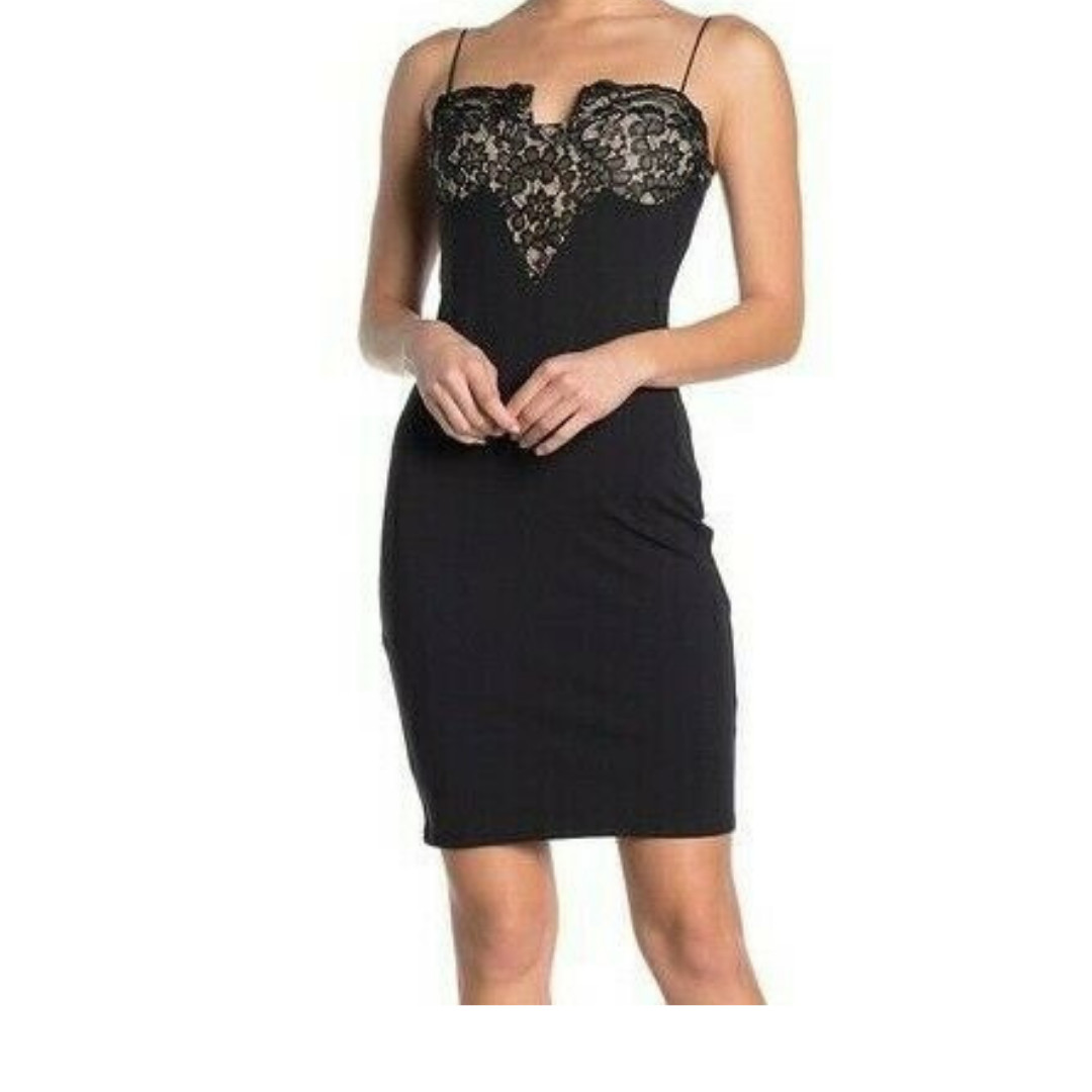 Black Lace Bodycon Dress Womens Medium Cocktail Wedding Guest Date Night NWT