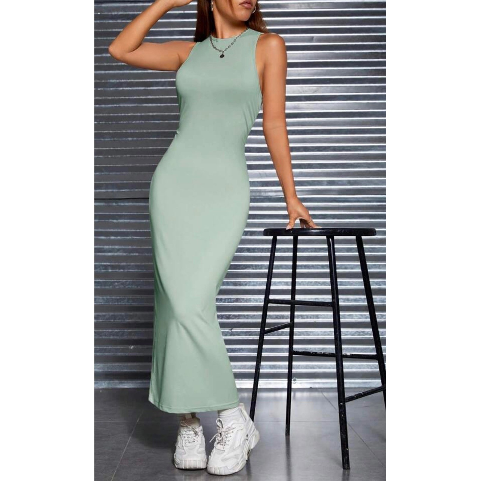 SHEIN Sleeveless Tank Dress Bodycon Midi Casual Everyday Dress Sage Size S