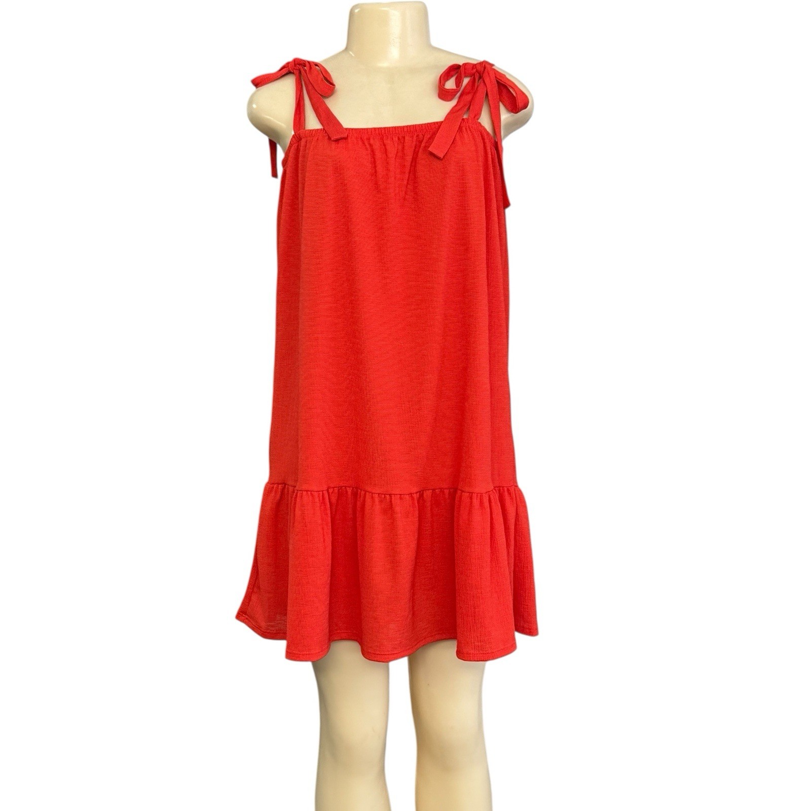 GREEN ENVELOPE Red Halter Sundress Summer Relax Fit Tiered Mini Dress Cover Up M