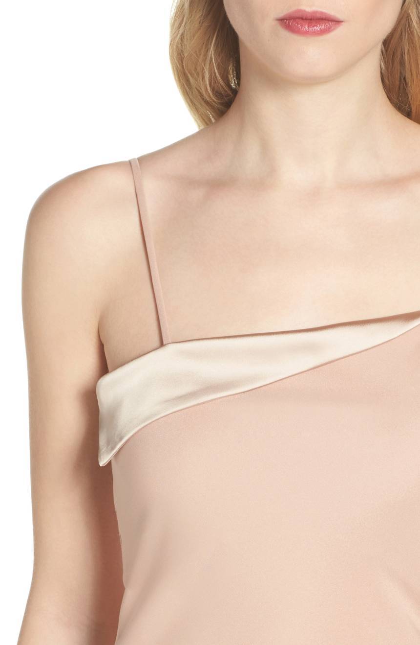 MARIA BIANCA NERO Nude Satin Trim Fold Over Bias Cut Slip Maxi Gown Dress 2 = XS