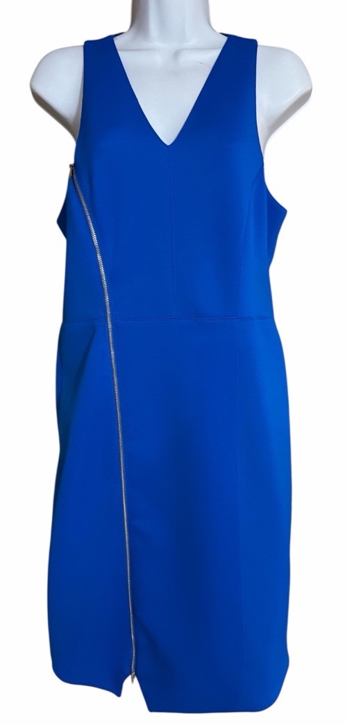 1.state dress Womens Sz L Sleeveless Zipper Front Blue Polyester Spandex Blend