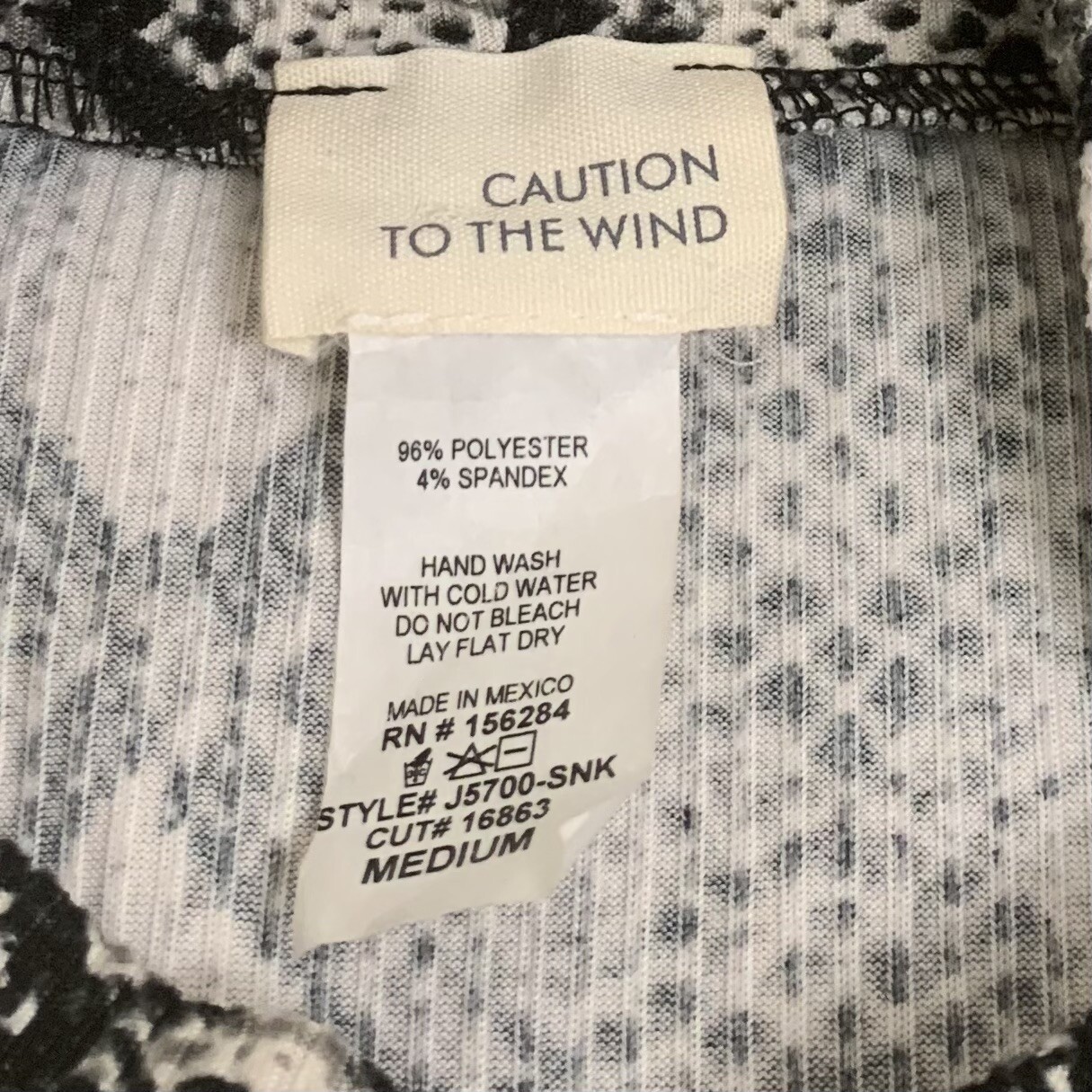 Caution To The Wind Dress Womens Medium Black Cream Snakeskin Casual Mock Neck