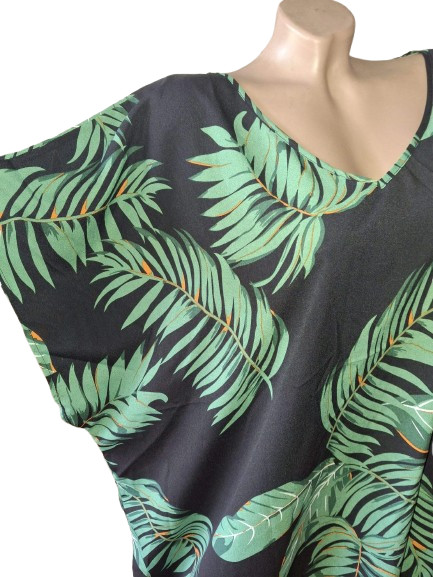 Emery Rose Shein Black Tropical Palm Leaf Summer Dress Plus Size 5XL Tunic Boho