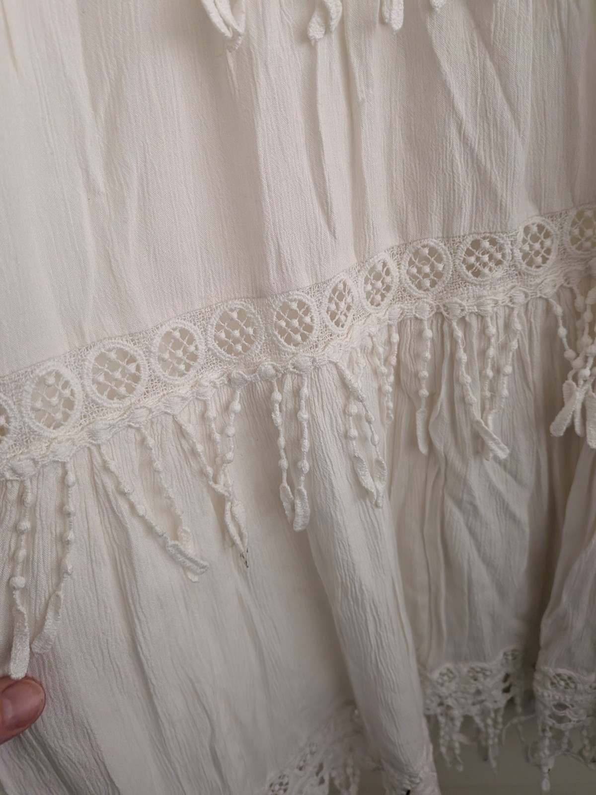 American Eagle Boho Mini Dress Crochet Lace White Tassel Fringe Festival Small