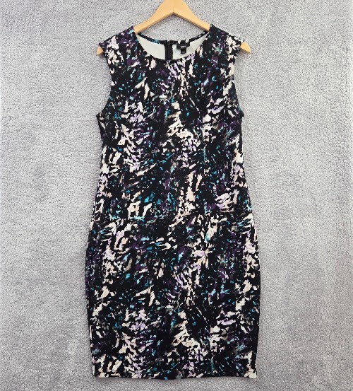 Mossimo Abstract Midi Sheath Sleeveless Dress XL Black Stretch Back Zip Career