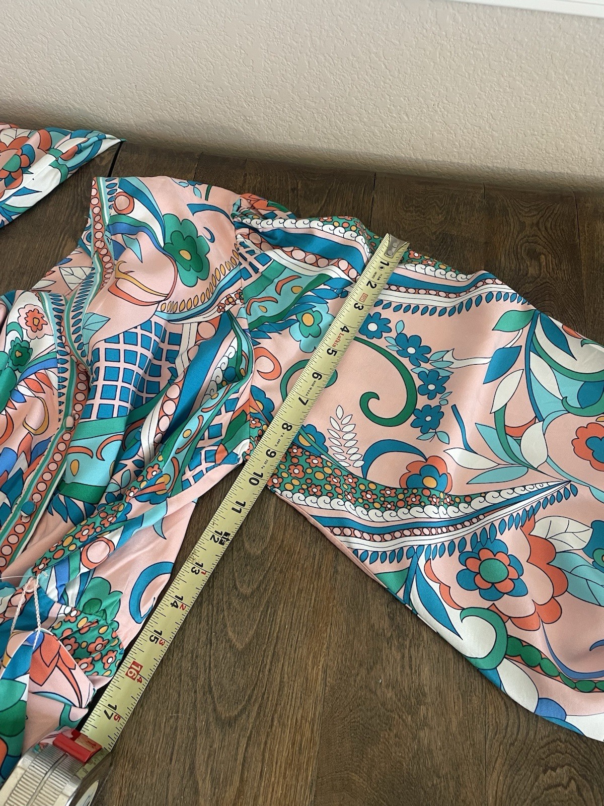 ADRIANNA PAPELL Long Sleeve Retro Print Dress Short Tie Waist Flowy Flouncy 14