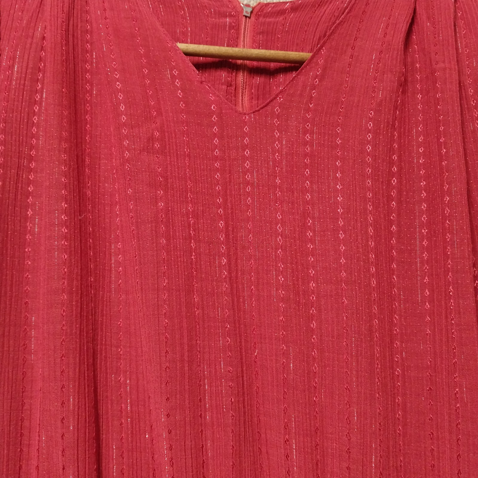 Vintage 1980s Red Plum Stripe Embroidered Midi Secretary Dress V Neck Size Small