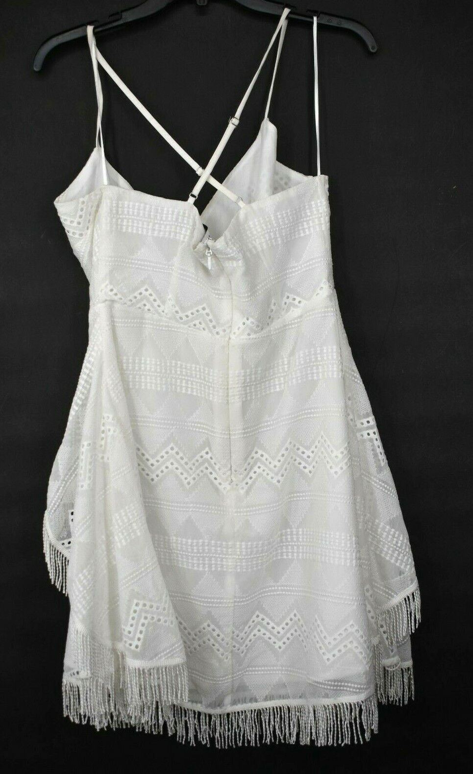 Endless Rose Womens White Adjustable Strap Fringe Hem Strappy Lace Dress M