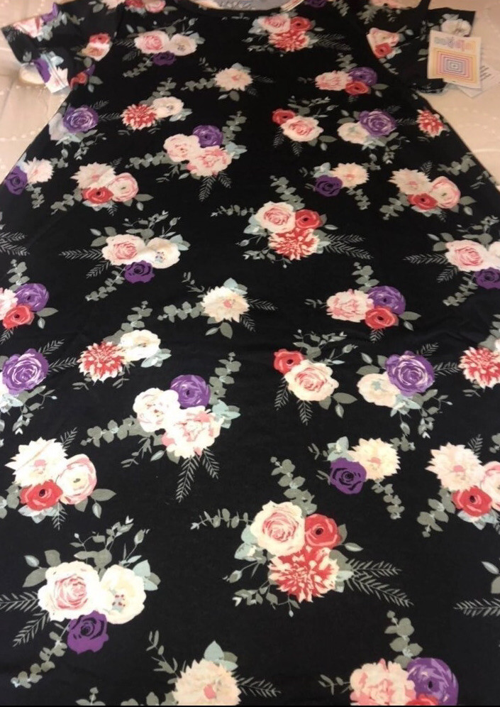 Lularoe Carly Dress Black White Pink Blush Roses 🌹 Unicorn Medium 10/12 8/10 M