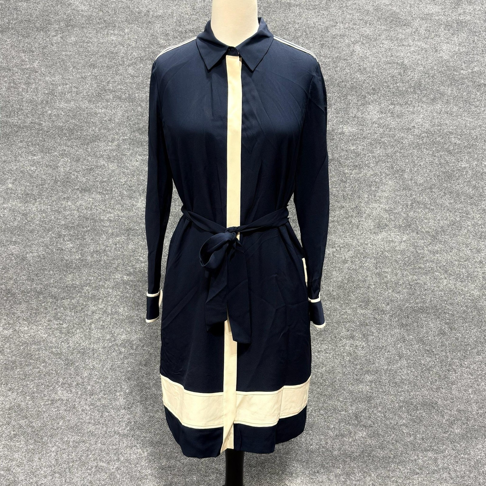 Diane Von Furstenberg Dress Womens 8 Blue Cadence Silk Colorblock Belted Shirt