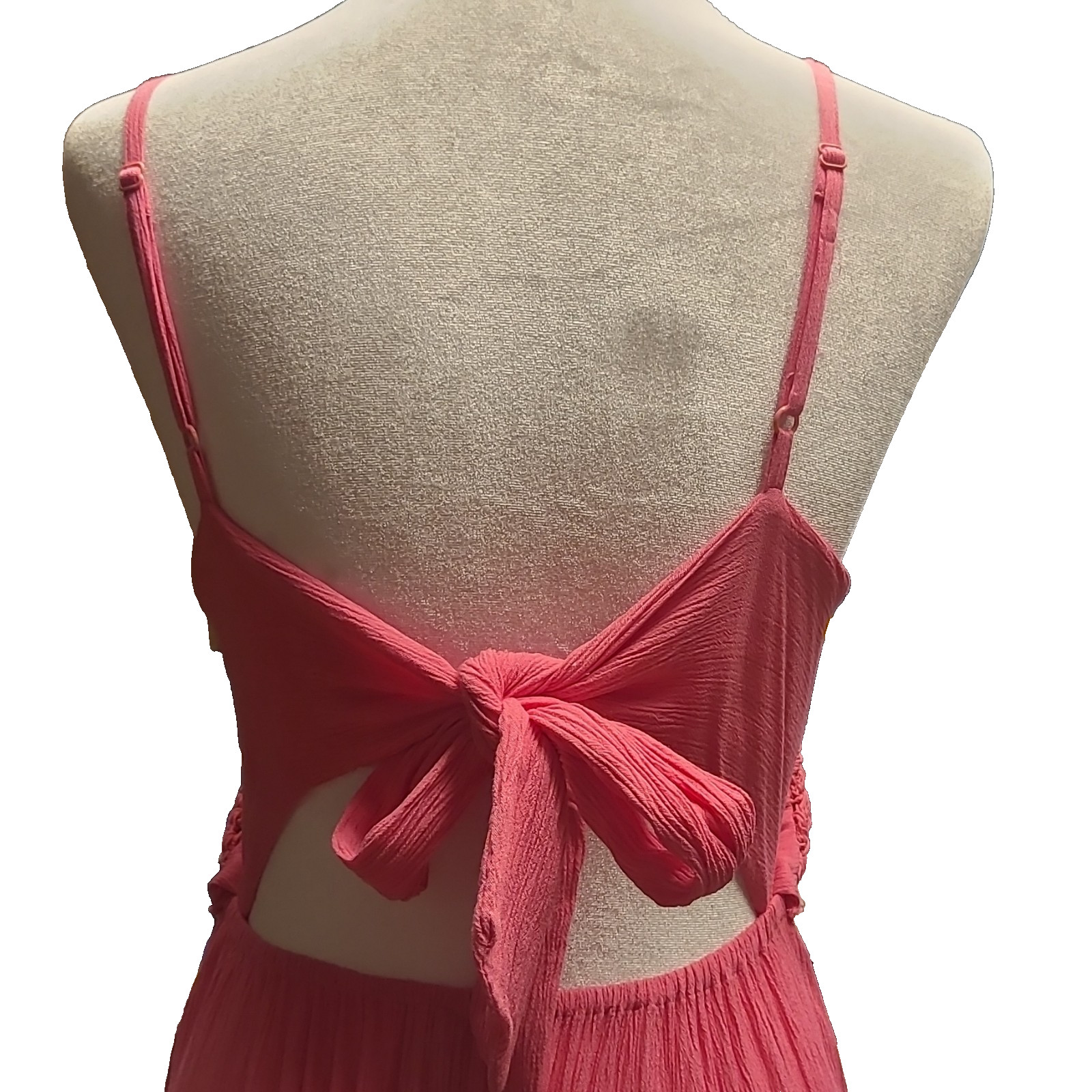 Charlotte Russe Boho Pink Crochet Pleated Strappy Maxi Style Sun Dress Size S