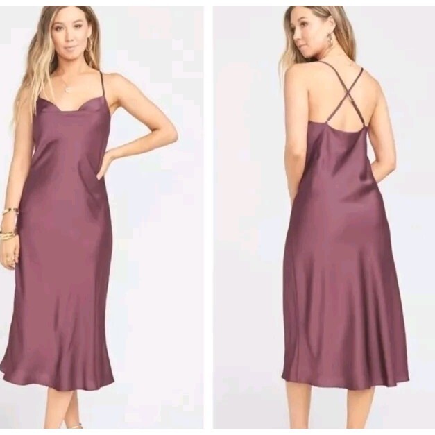 Show Me Your Mumu Verona Cowl Dress Dusty Plum Luxe Satin Women’s Size L NWT