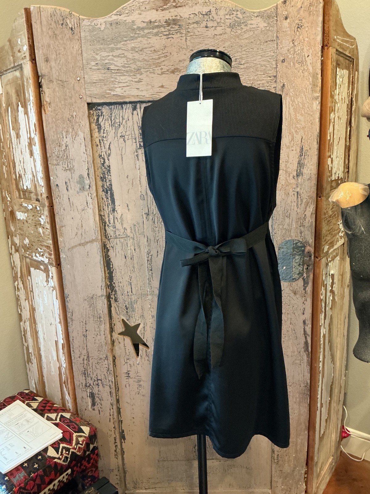 Zara Minimalist Mini Black Dress L Sleeveless/back tie /A Line/NEW