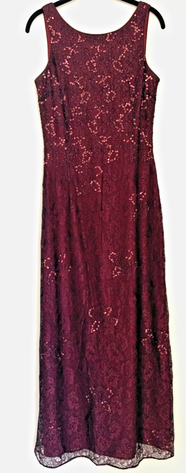 Vintage Remini by Show DRESS, 8, Formal Maxi Gown Burgundy Lace/Sequins beaded