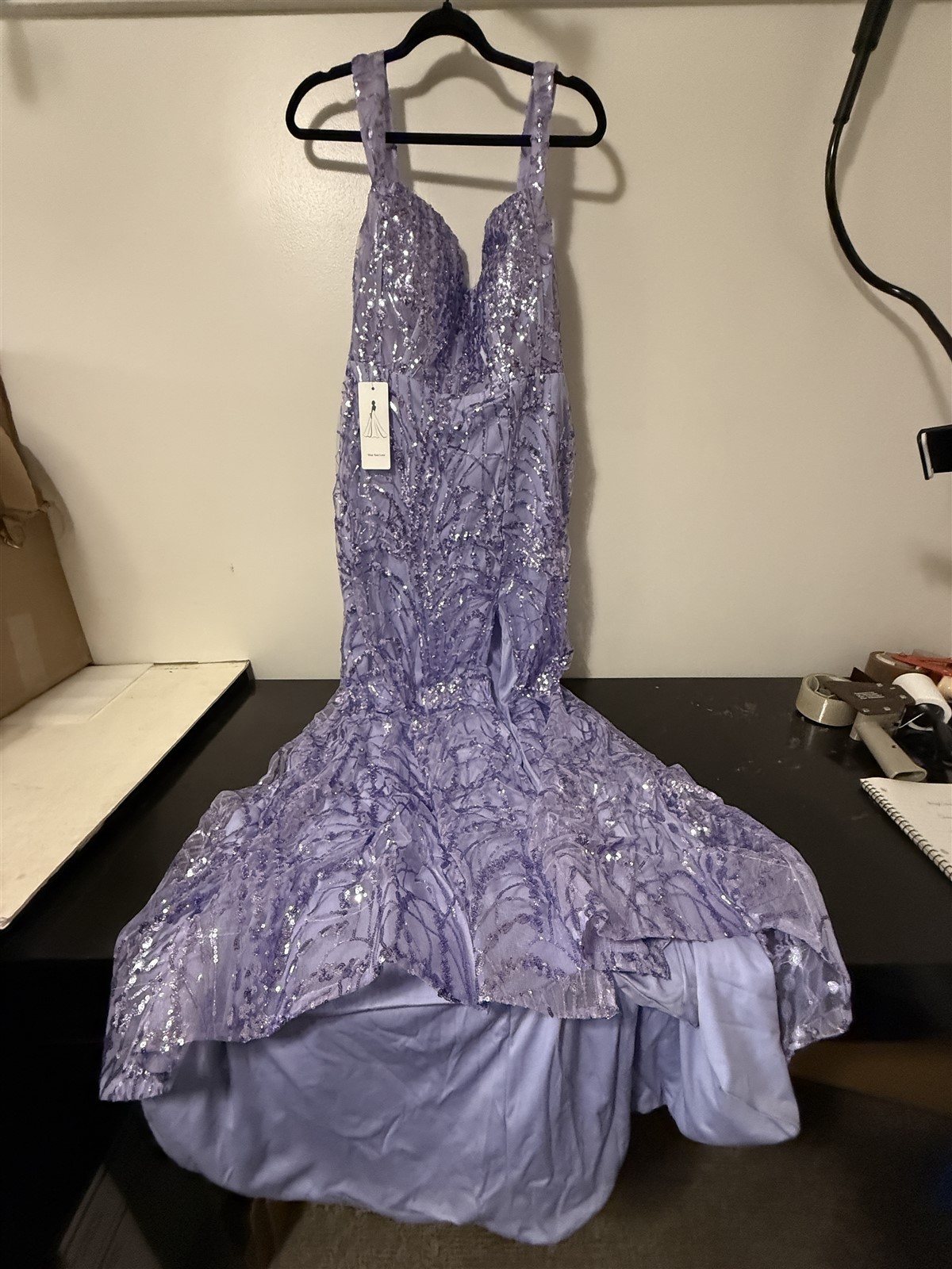 Women’s Dress Long Purple Gown With Glitter Mermaid Fit High Slit Size 30 Waist